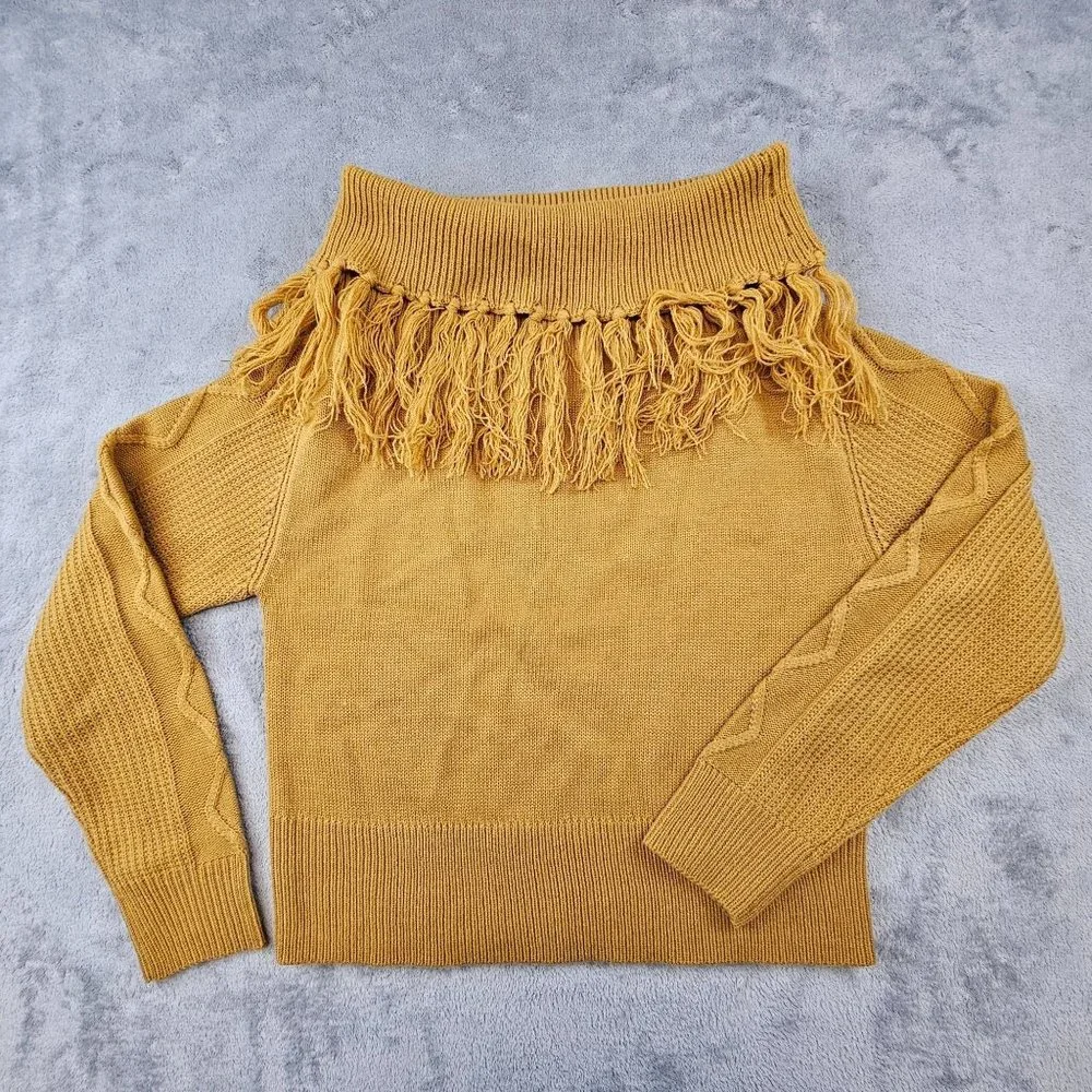 Ninexis Sweater Women's Medium‎ Camel Shawl Neck Tassels Pullover Soft Knit
